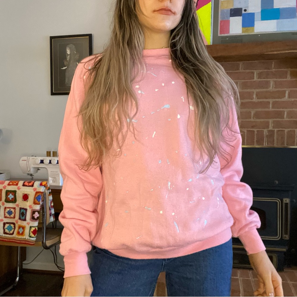 Vintage 90s Jerzees Paint Splatter Pastel Raglan Oversized Crewneck Swea… - Picture 2 of 12